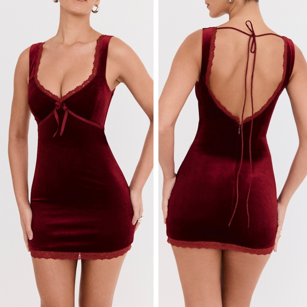 NEW House of CB Mistress Rocks Wine Velvet Mini Dress Large+ (XL)